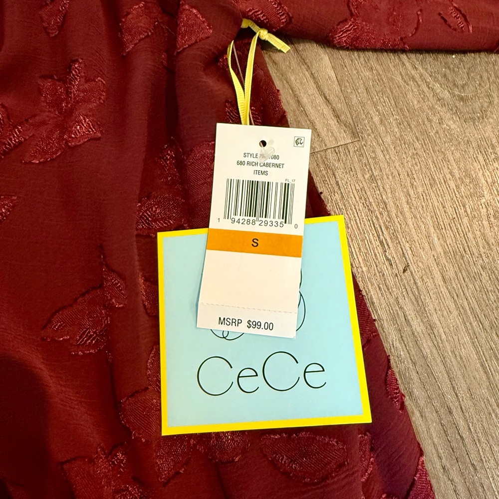 CeCe Rich Burgundy Floral Top - Picture 3 of 6